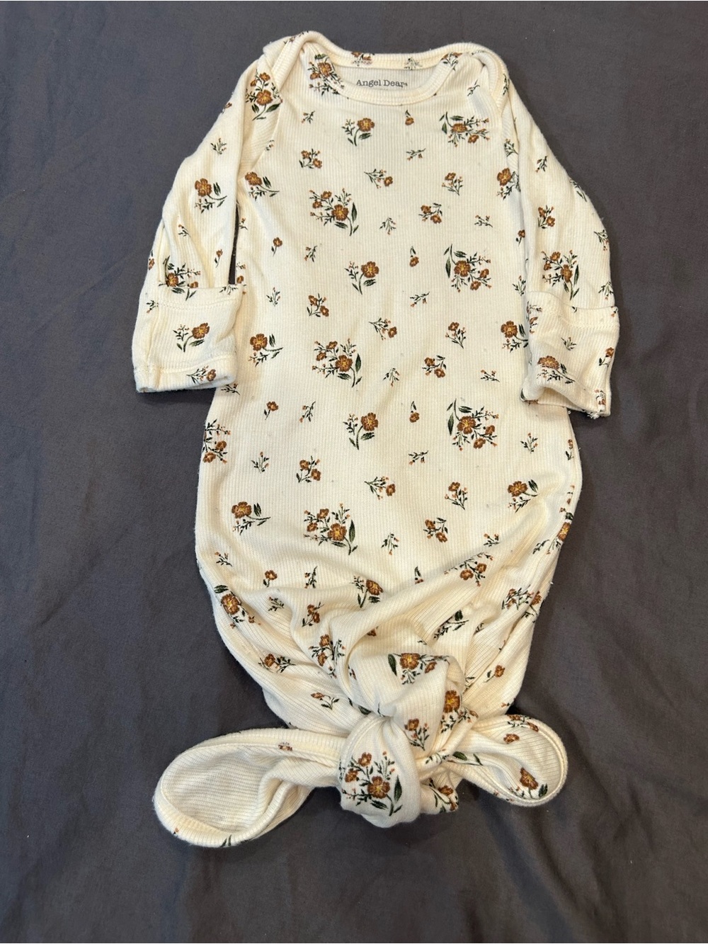 Angel Dear Floral Long Sleeve Baby Gown in Cream with Brown Flowers size 0-3 mos